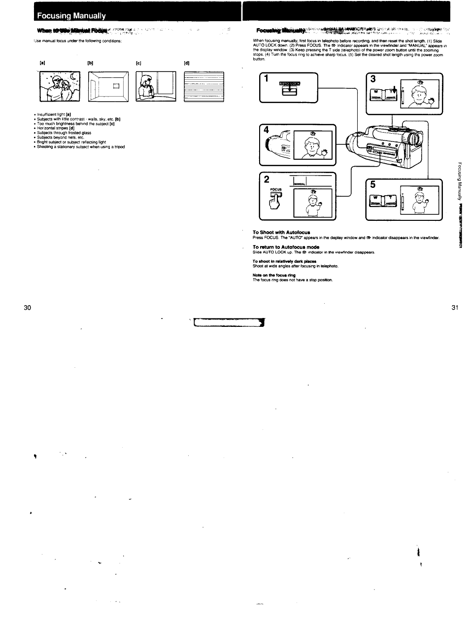 Focusing manually | Sony CCD-FX620 User Manual | Page 16 / 28