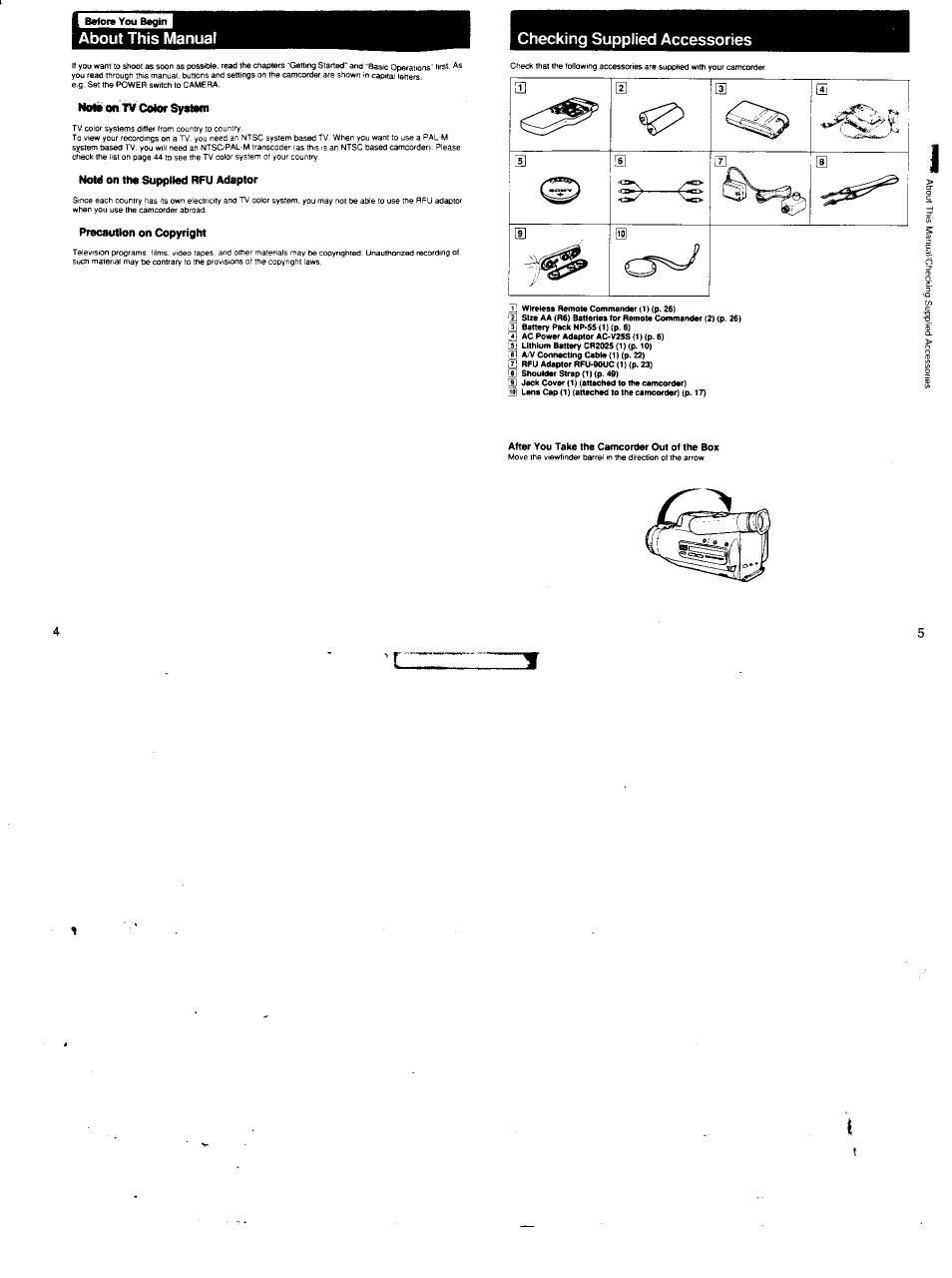 Checking supplied accessories, About this manual | Sony CCD-FX620 User Manual | Page 2 / 28