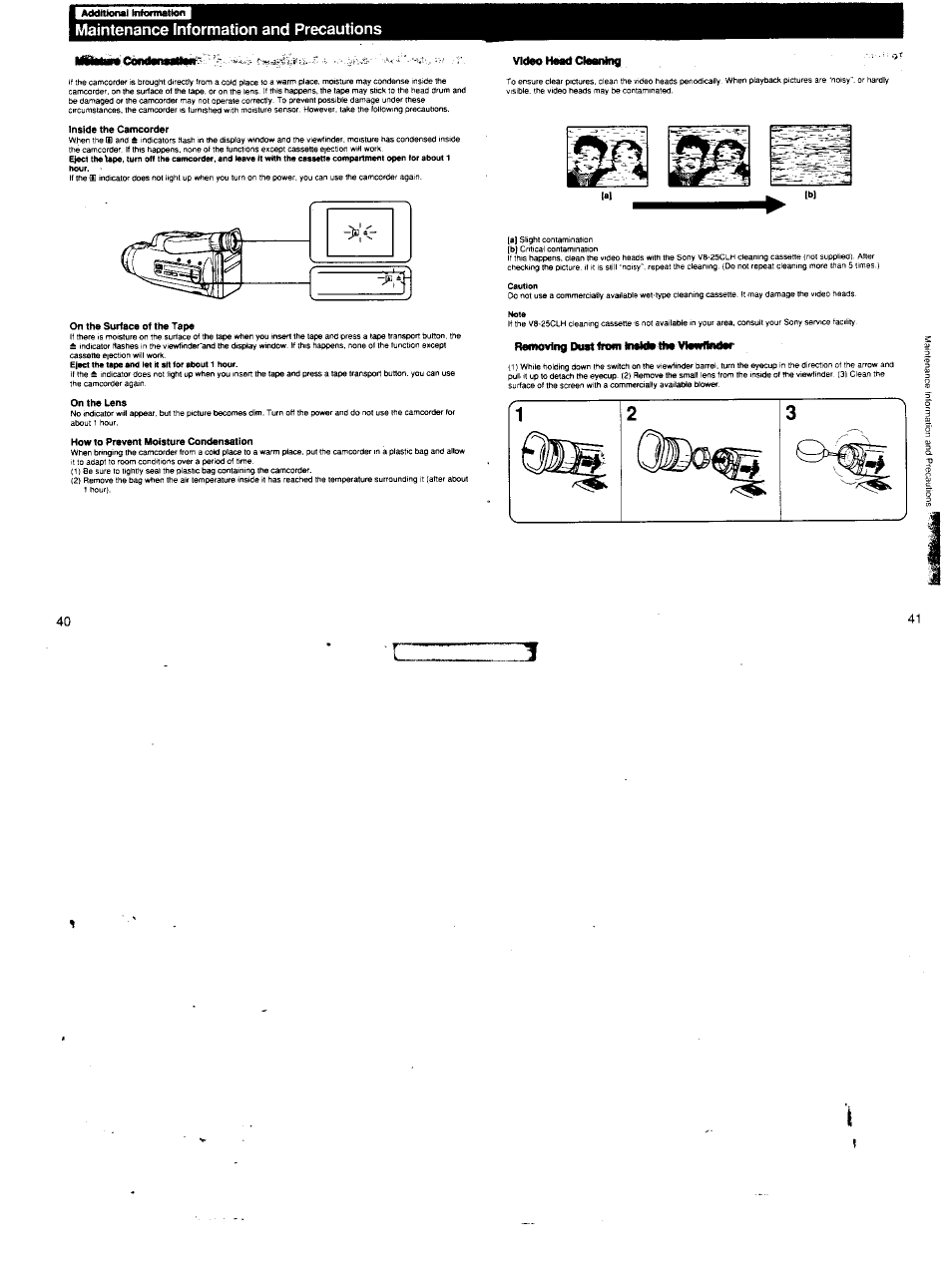 Maintenance information and precautions | Sony CCD-FX620 User Manual | Page 21 / 28