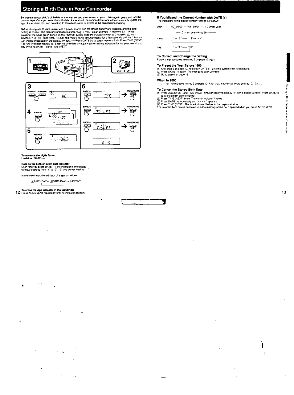 Storing a birth date in your camcorder | Sony CCD-FX620 User Manual | Page 7 / 28