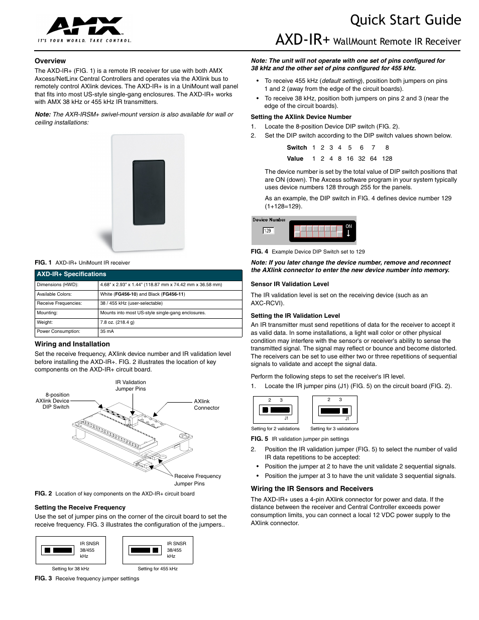 AMX AXD-IR+ User Manual | 2 pages