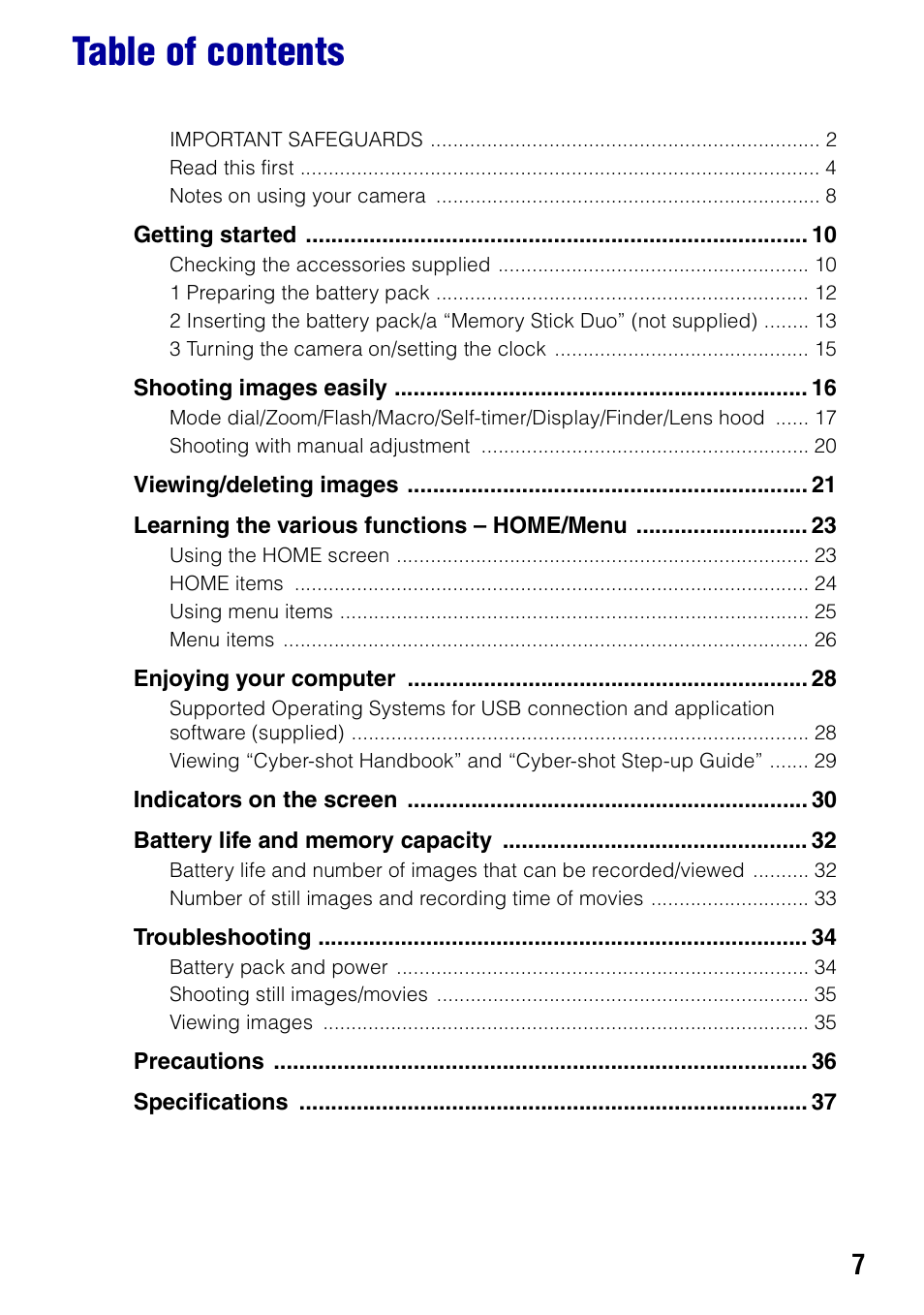 Sony DSC-H7 User Manual | Page 7 / 40