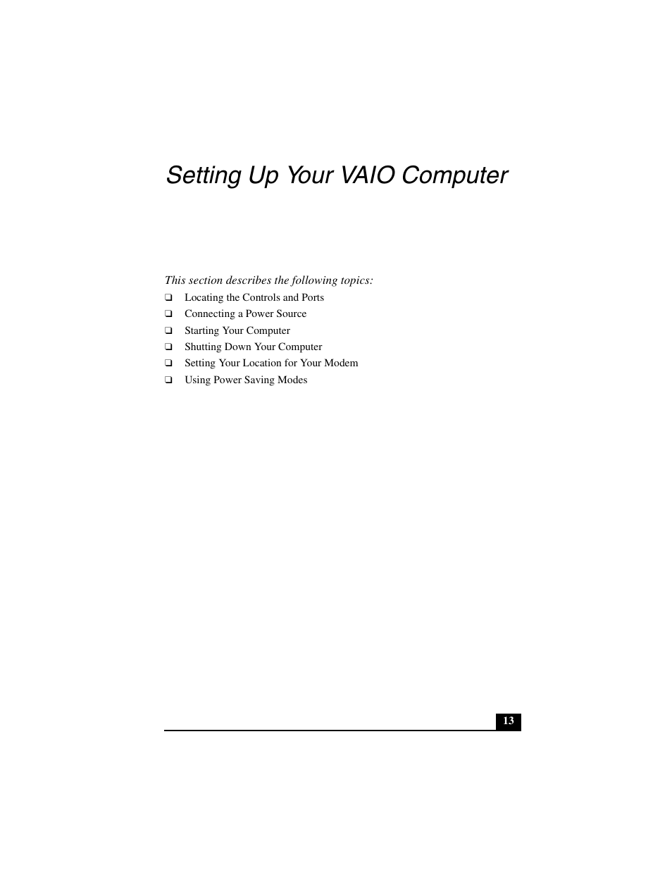Setting up your vaio computer | Sony PCG-C1MV User Manual | Page 13 / 84
