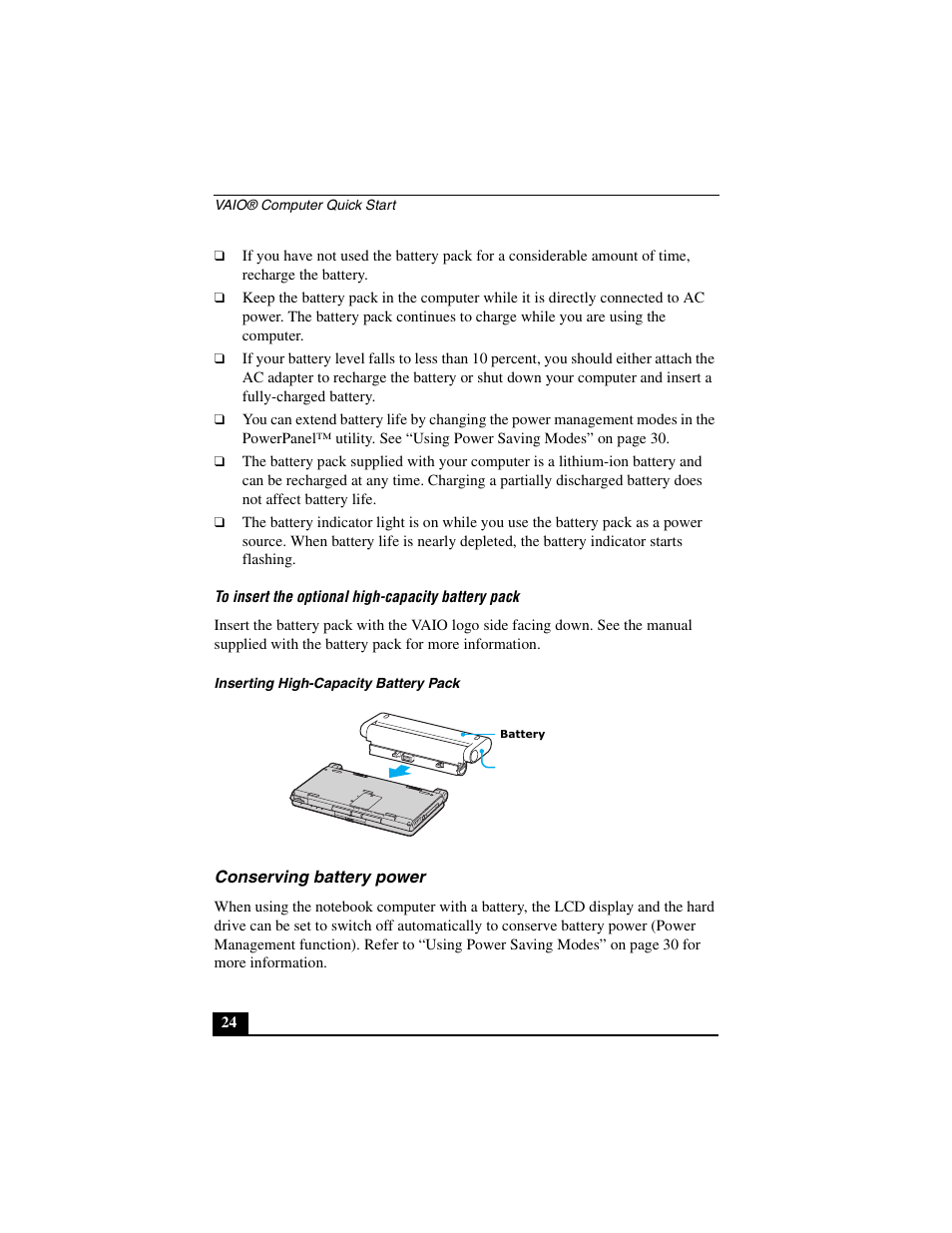Conserving battery power | Sony PCG-C1MV User Manual | Page 24 / 84