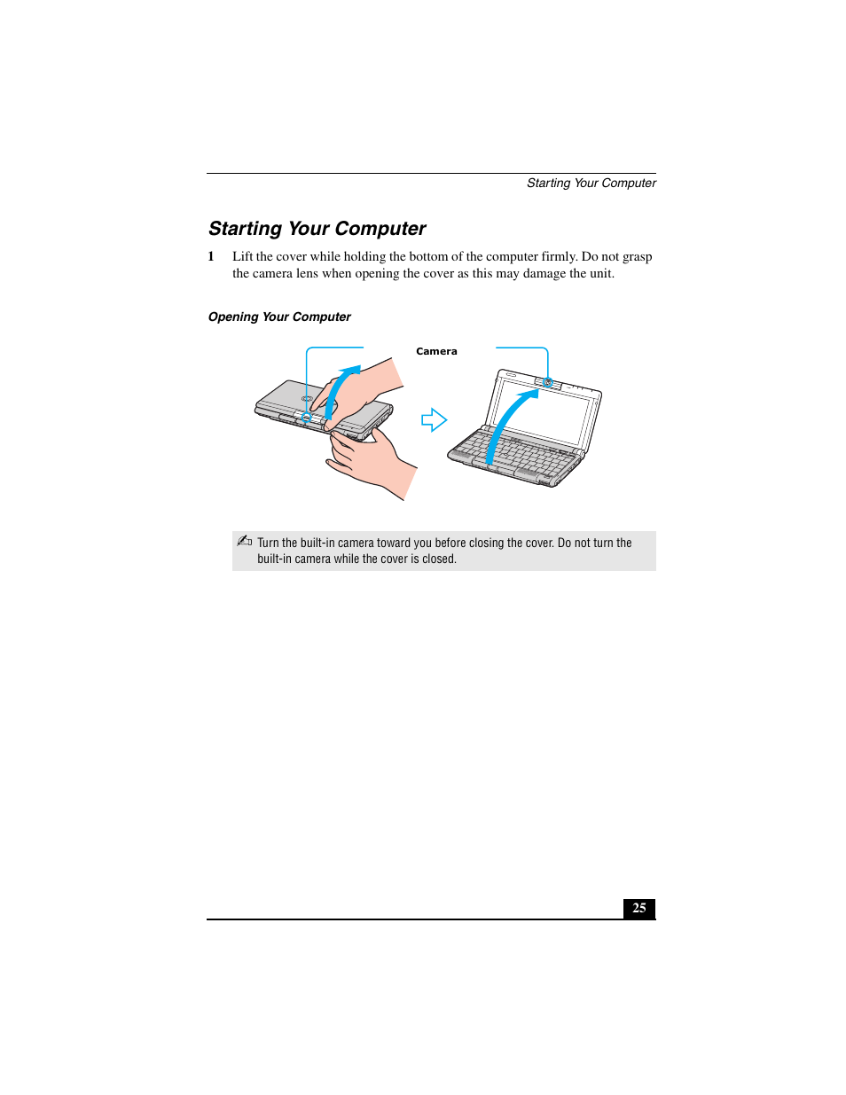 Starting your computer | Sony PCG-C1MV User Manual | Page 25 / 84