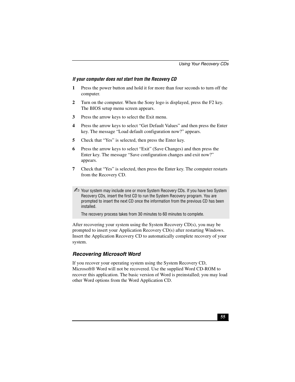 Recovering microsoft word | Sony PCG-C1MV User Manual | Page 55 / 84