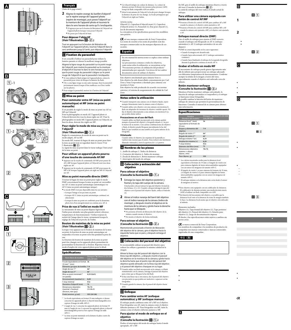 Sony SAL-24F20Z User Manual | Page 2 / 2