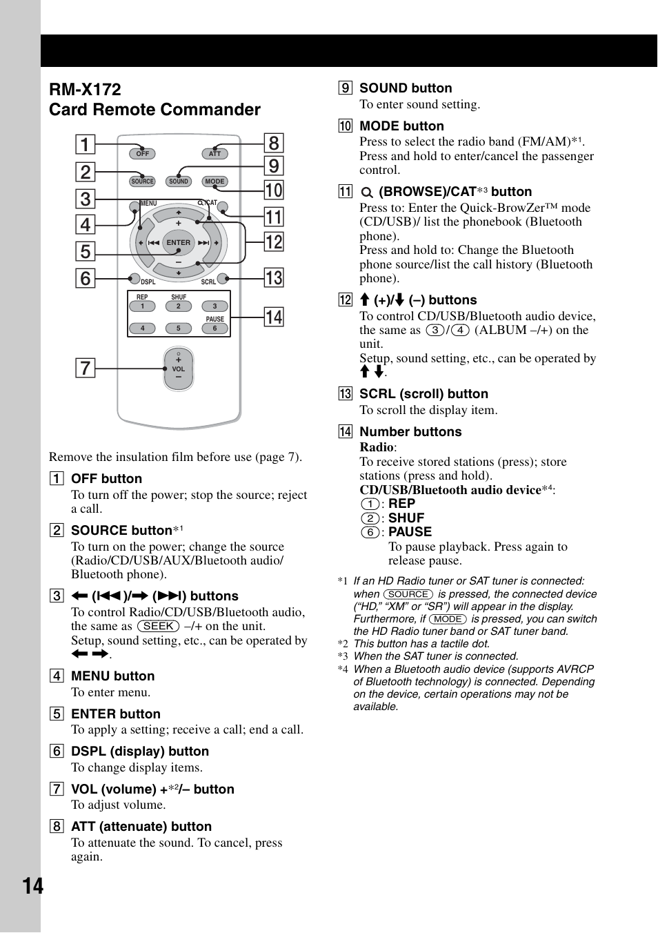 Rm-x172 card remote commander | Sony MEX-BT39UW User Manual | Page 14 / 80