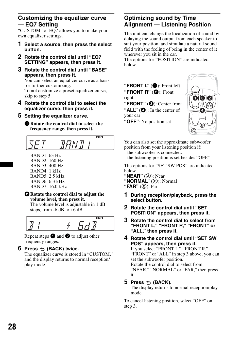 Customizing the equalizer curve - eq7 setting | Sony MEX-BT39UW User Manual | Page 28 / 80