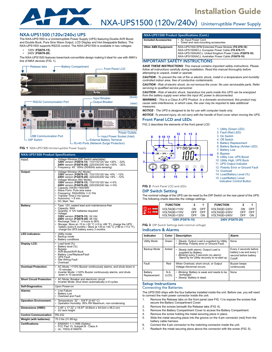 AMX NXA-UPS1500 User Manual | 2 pages
