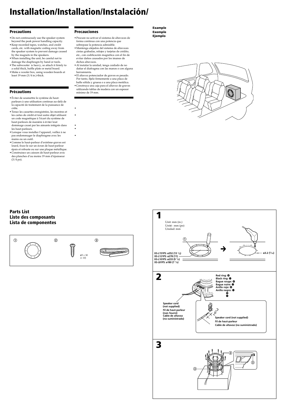 Installation/installation/instalación/ 安裝 | Sony XS-L151P5 User Manual | Page 2 / 2