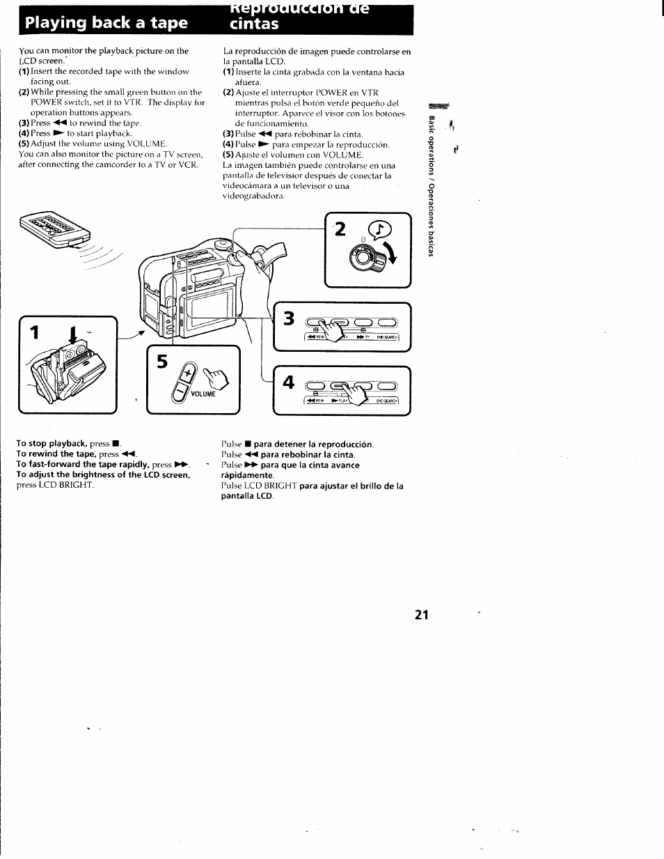 Playing back a tape cintas, Pulse ■ para detener la reproducción | Sony CCD-SC55 User Manual | Page 21 / 105