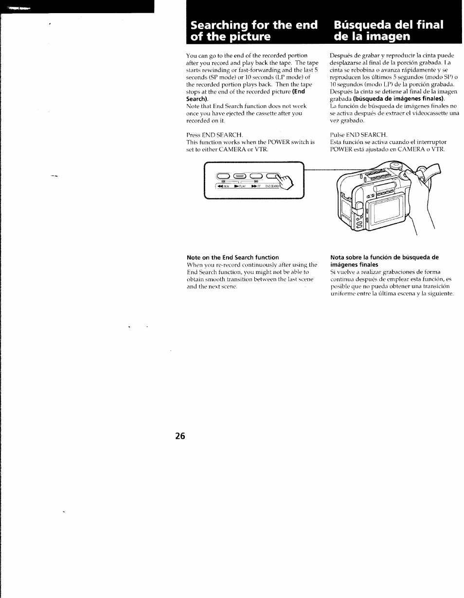 Note on the end search function | Sony CCD-SC55 User Manual | Page 26 / 105