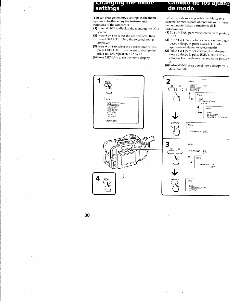 Settings, Ilil •! lfjl» íp i i* w i, De modo | Li liti | Sony CCD-SC55 User Manual | Page 30 / 105