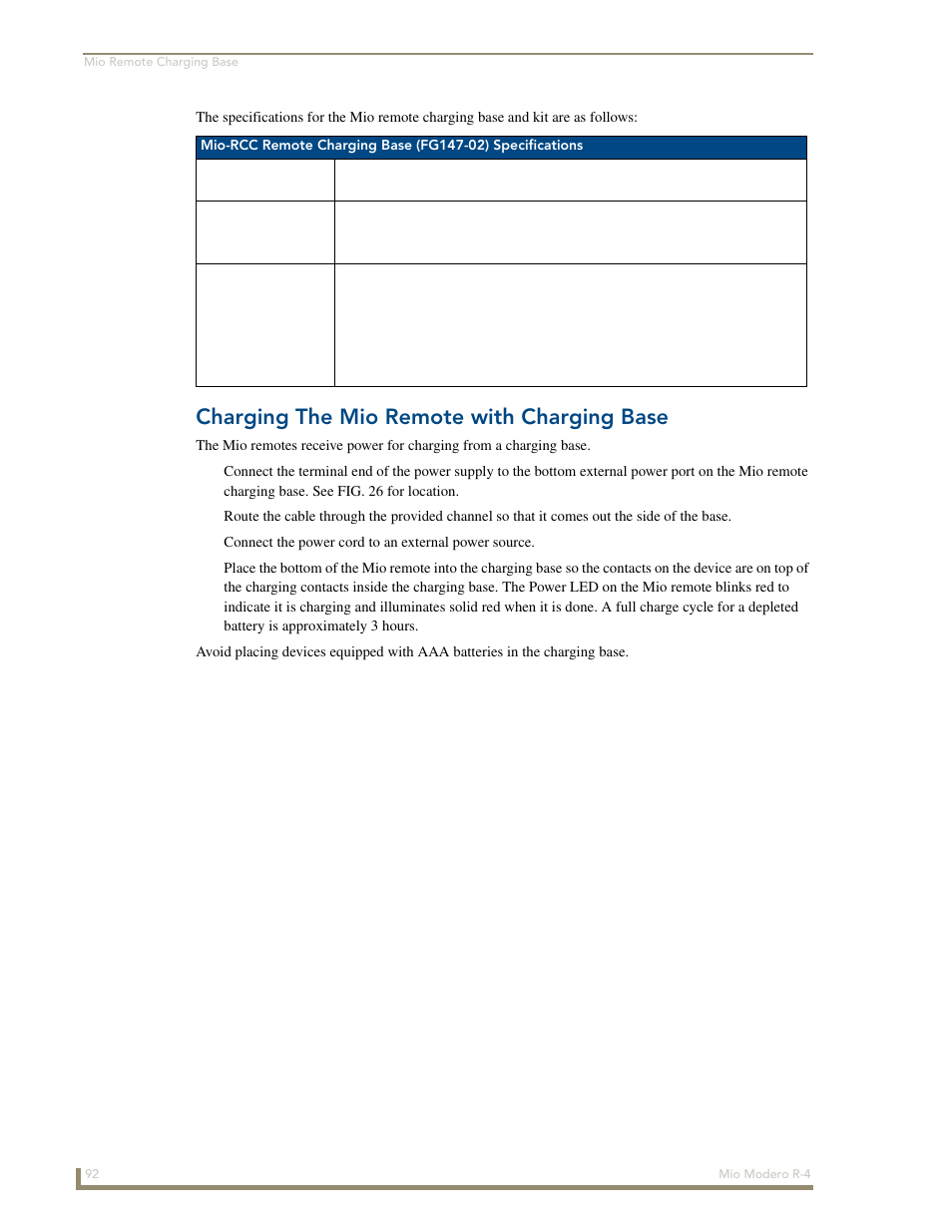 Charging the mio remote with charging base | AMX Mio Modero R-4 User Manual | Page 101 / 103