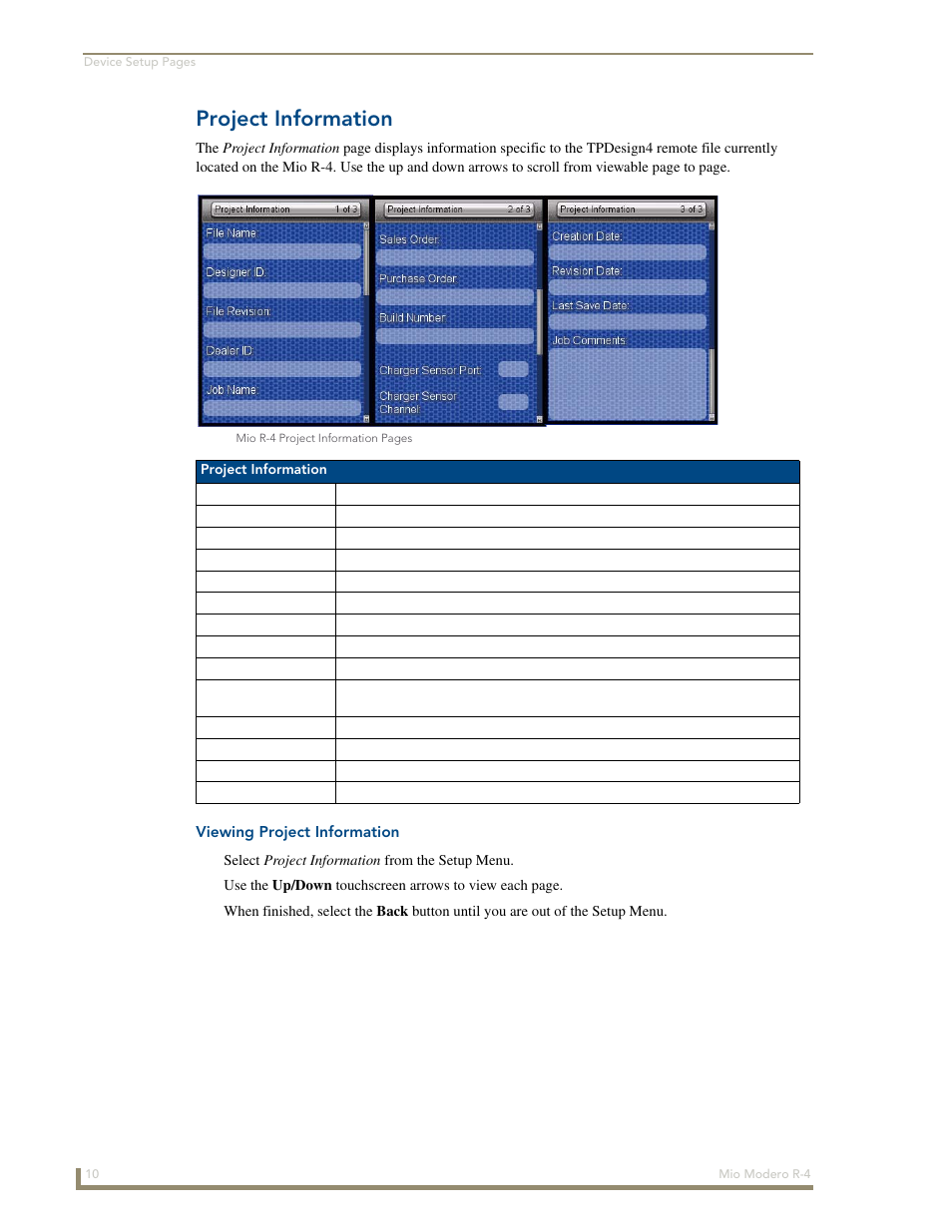 Project information, Viewing project information | AMX Mio Modero R-4 User Manual | Page 18 / 103