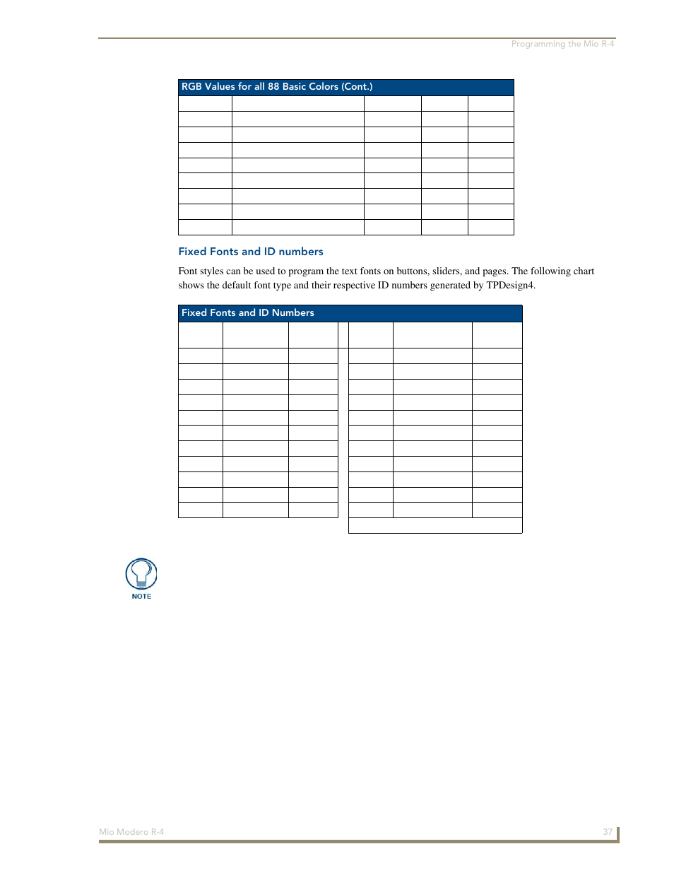 Fixed fonts and id numbers | AMX Mio Modero R-4 User Manual | Page 45 / 103