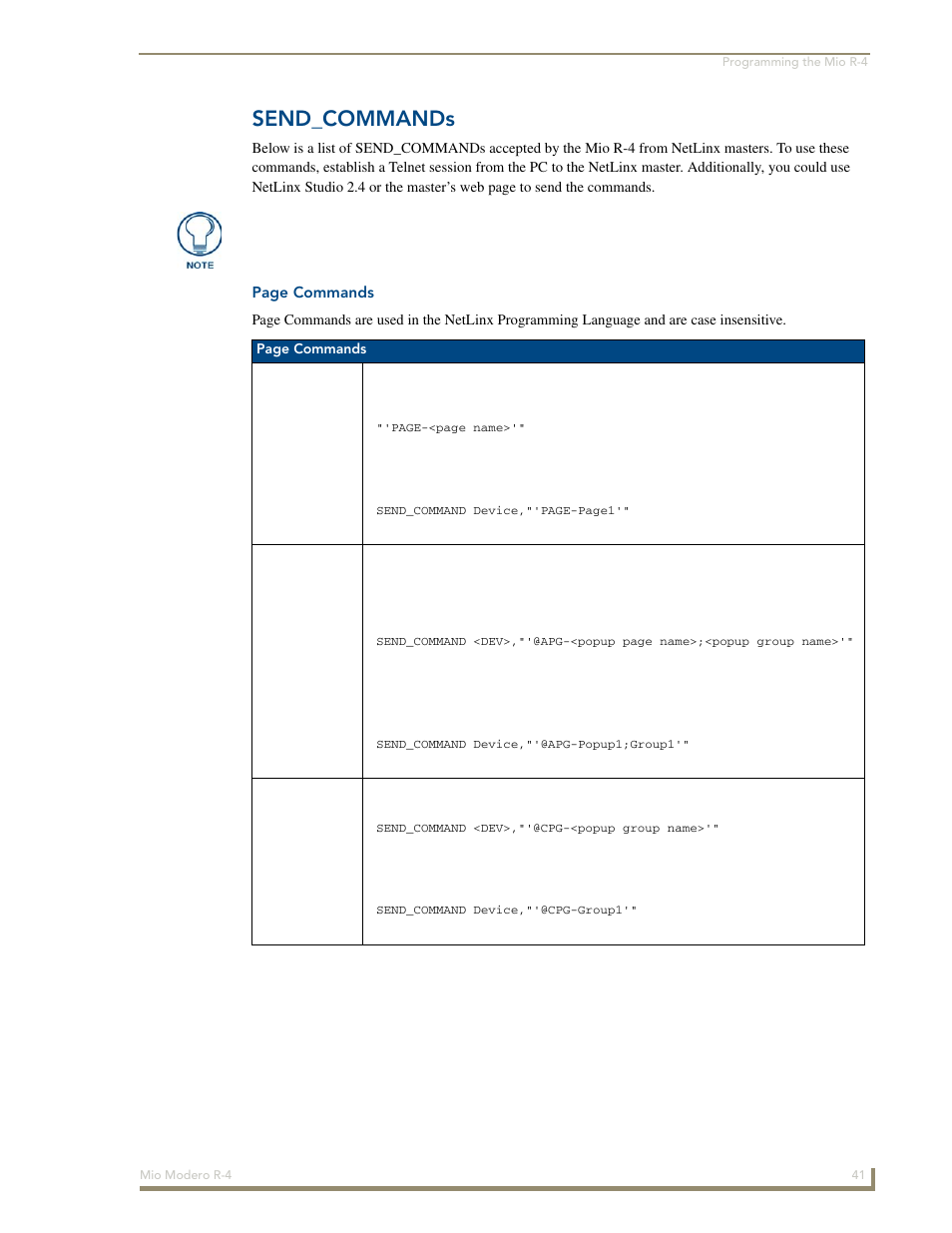 Send_commands | AMX Mio Modero R-4 User Manual | Page 49 / 103