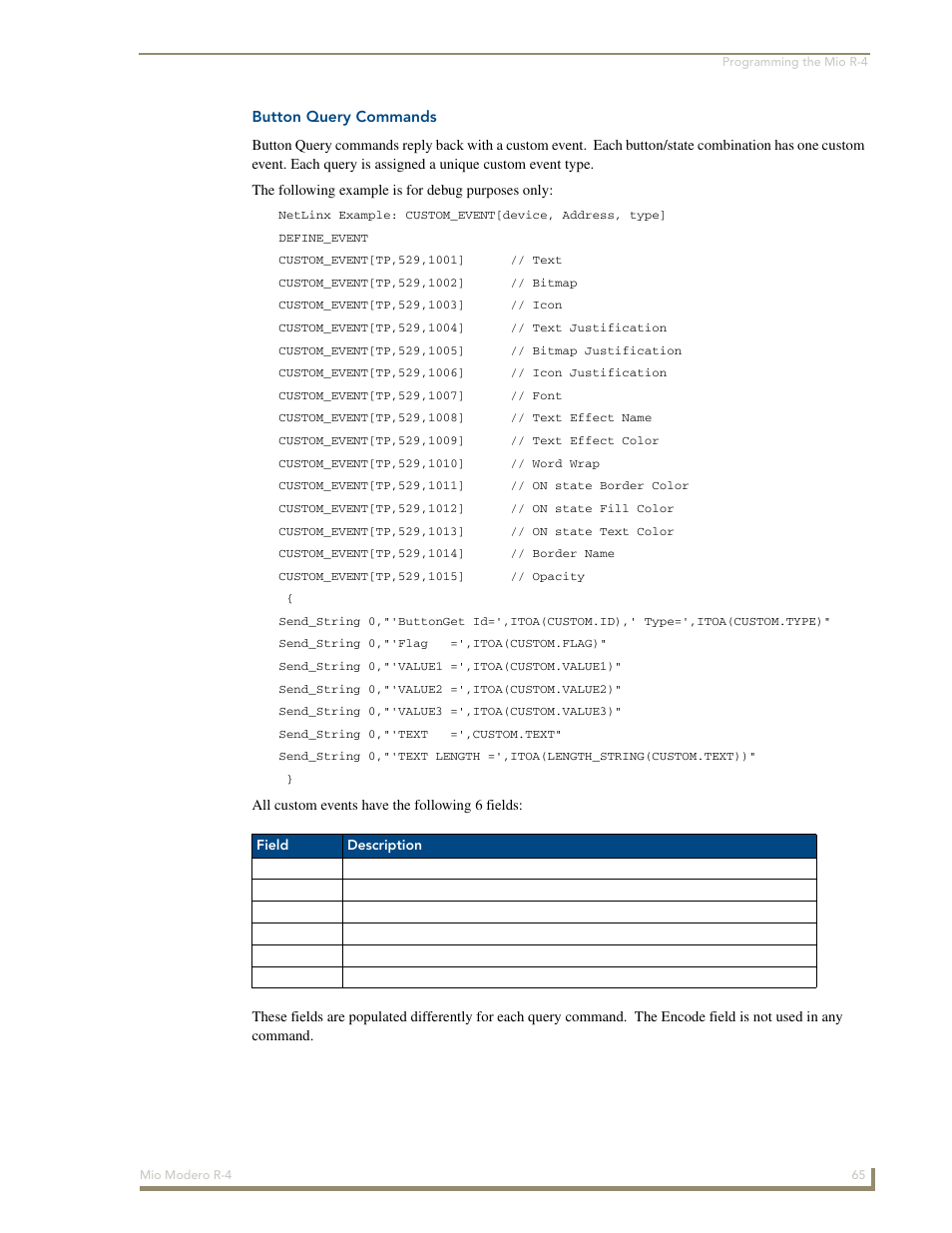 Button query commands | AMX Mio Modero R-4 User Manual | Page 73 / 103