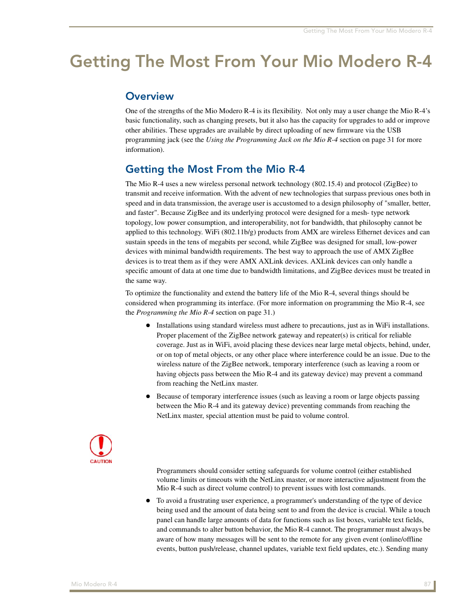 Getting the most from your mio modero r-4, Overview, Getting the most from the mio r-4 | AMX Mio Modero R-4 User Manual | Page 96 / 103