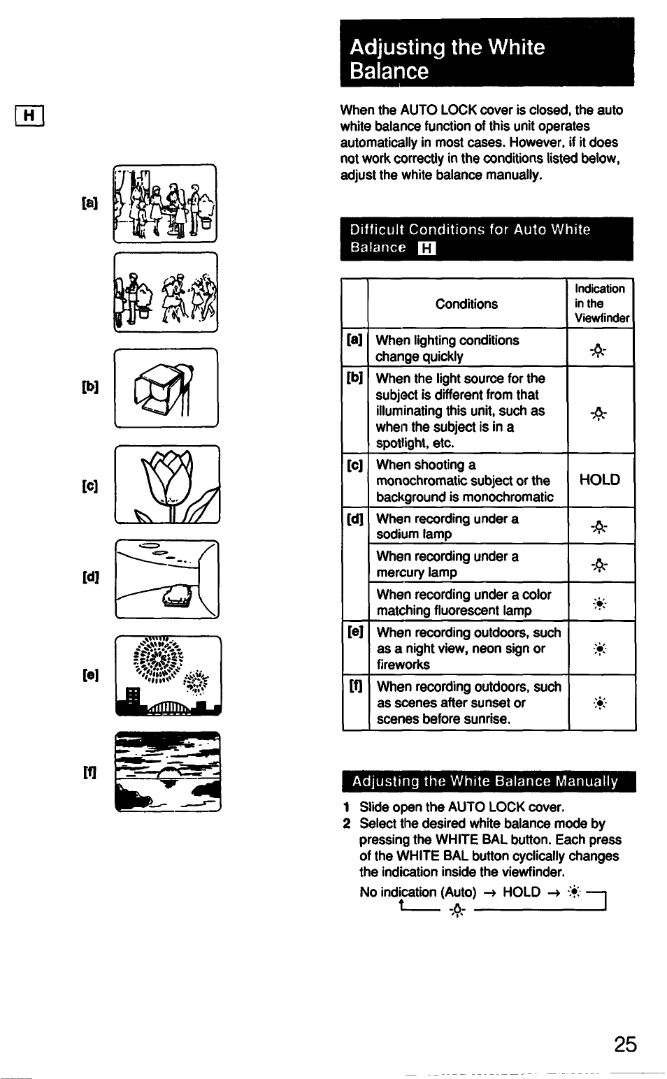 Balance, Adjusting the white balance [a | Sony CCD-F33 User Manual | Page 25 / 52