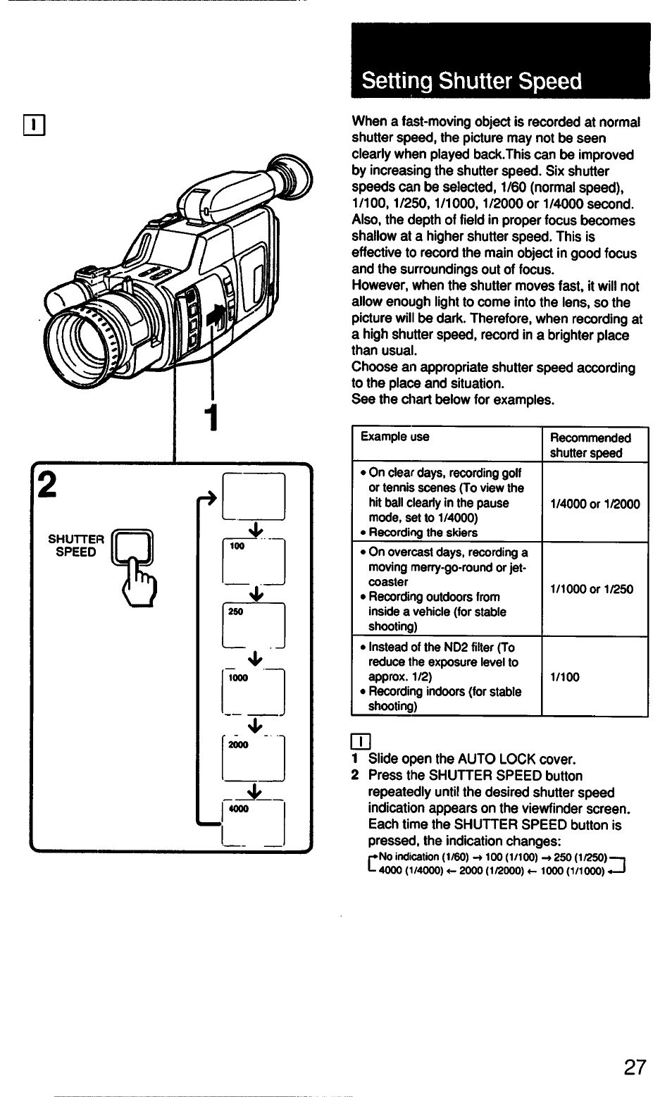 Setting shutter speed, Setting shutter speed m | Sony CCD-F33 User Manual | Page 27 / 52