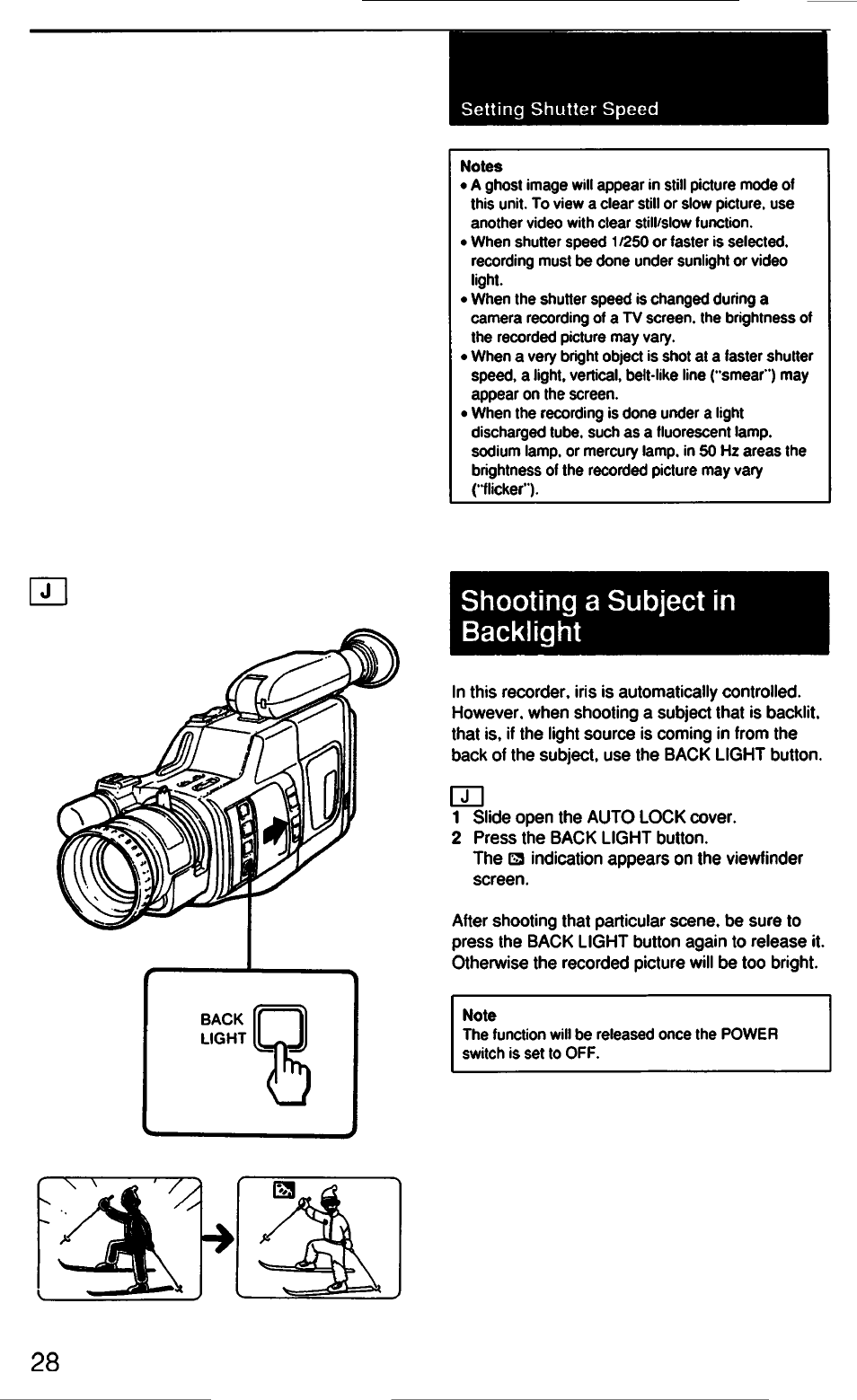 Shooting a subject in backlight | Sony CCD-F33 User Manual | Page 28 / 52