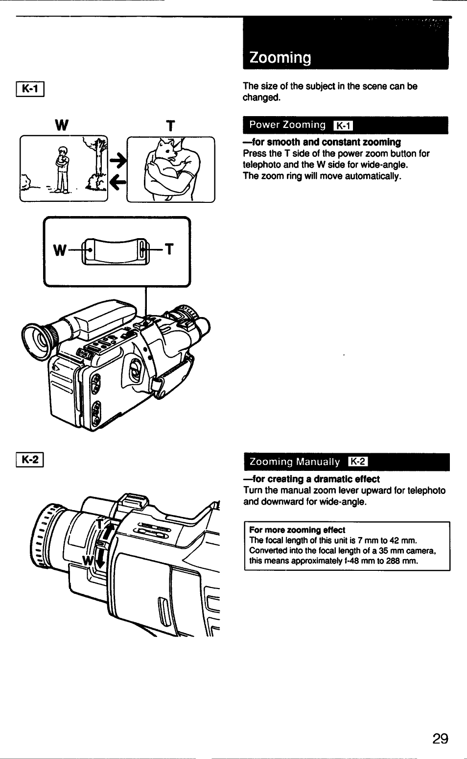 Zooming, For smooth and constant zooming | Sony CCD-F33 User Manual | Page 29 / 52