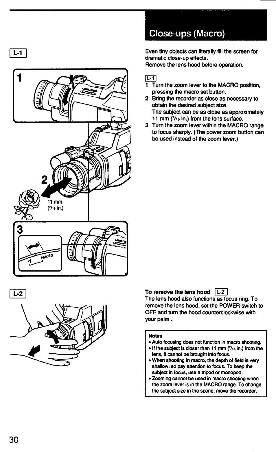 Close-ups (macro) | Sony CCD-F33 User Manual | Page 30 / 52