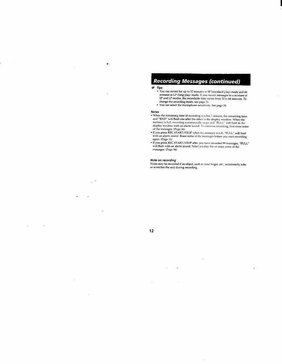 Recording messages (continued) | Sony ICD-55 User Manual | Page 12 / 44