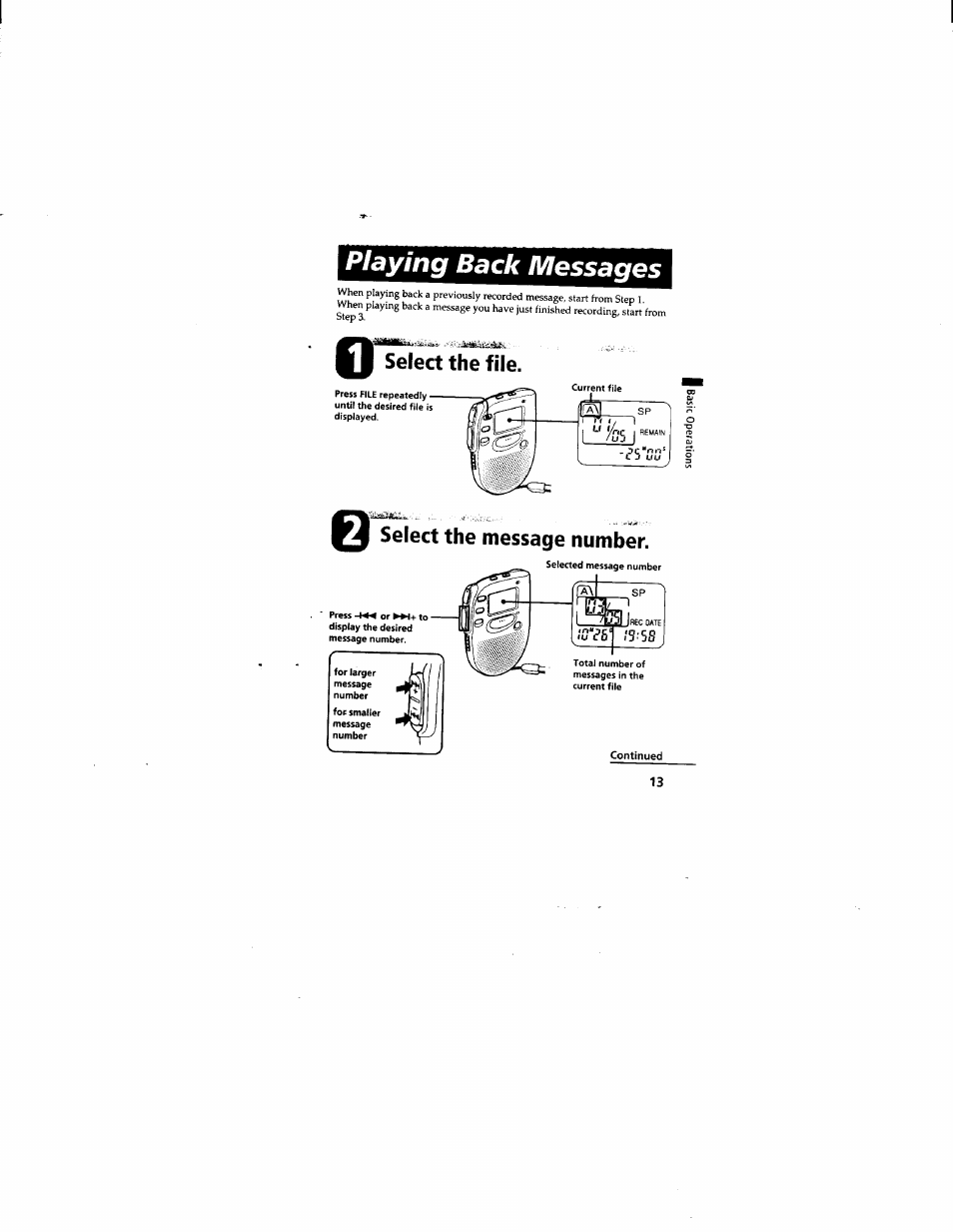 Playing back messages | Sony ICD-55 User Manual | Page 13 / 44