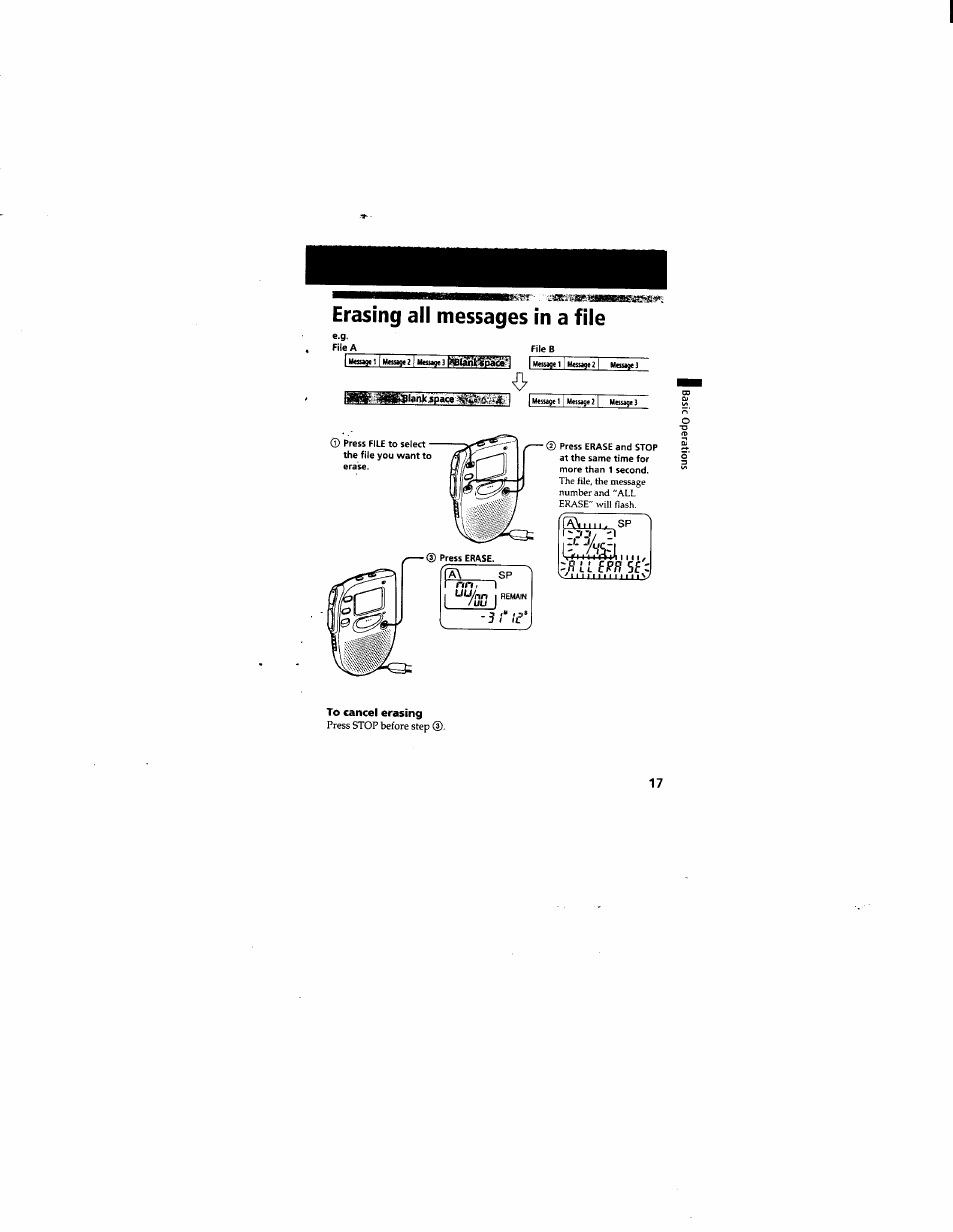 Erasing all messages in a file | Sony ICD-55 User Manual | Page 17 / 44