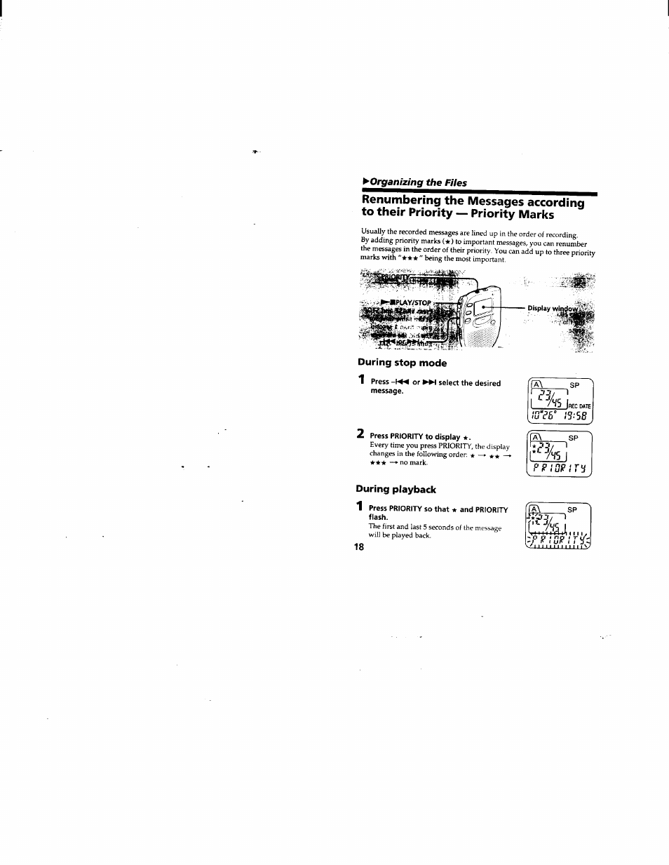 During stop mode, During playback | Sony ICD-55 User Manual | Page 18 / 44