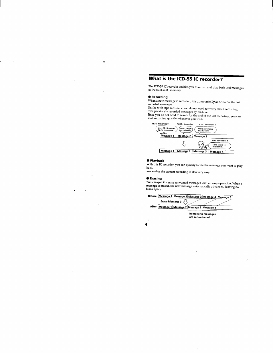 What is the icd-55 1c recorder, What is the icd-55 ic recorder | Sony ICD-55 User Manual | Page 4 / 44