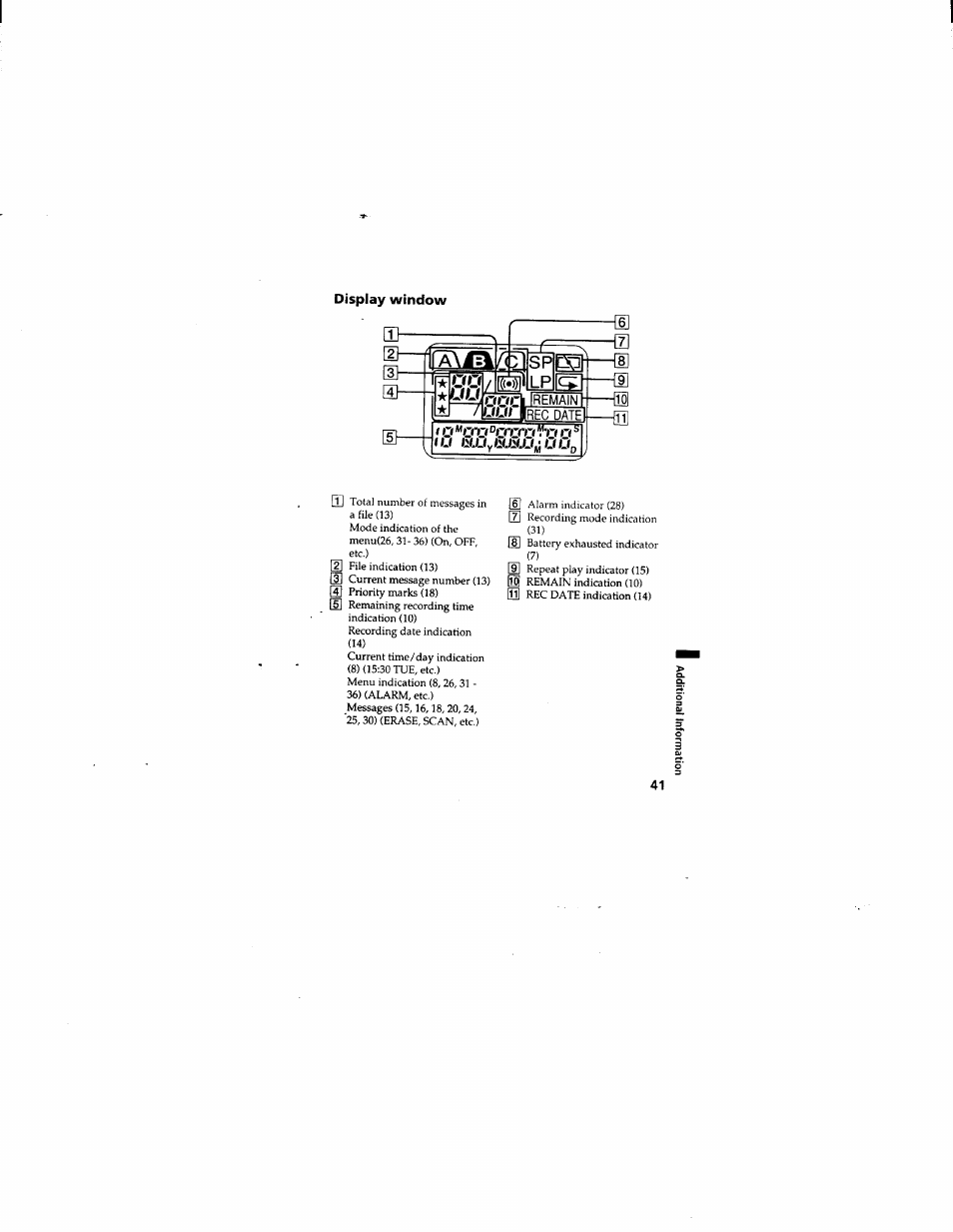 Display window | Sony ICD-55 User Manual | Page 41 / 44