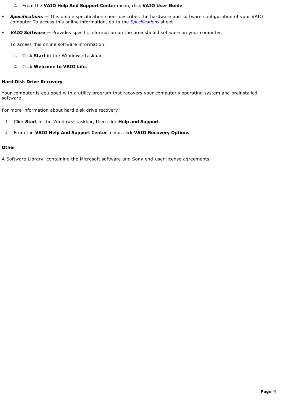 Sony PCV-RS400CGP User Manual | Page 4 / 146