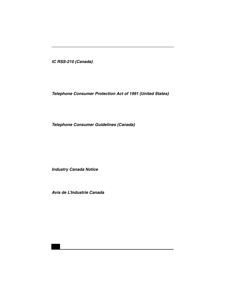 Ic rss-210 (canada), Telephone consumer guidelines (canada), Industry canada notice | Avis de l’industrie canada | Sony VGC-RA840G User Manual | Page 8 / 12