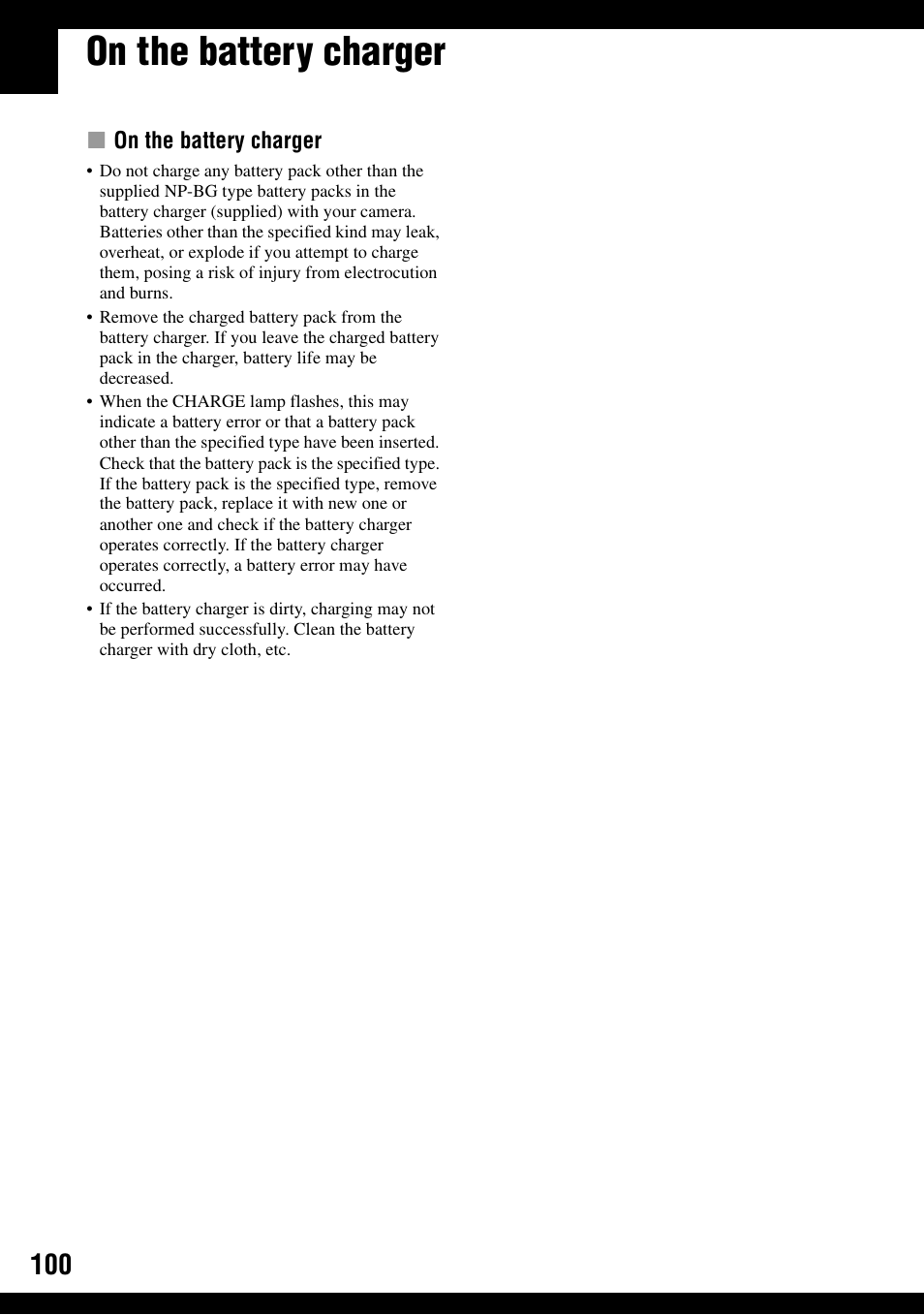 On the battery charger | Sony DSC-W100 User Manual | Page 100 / 107