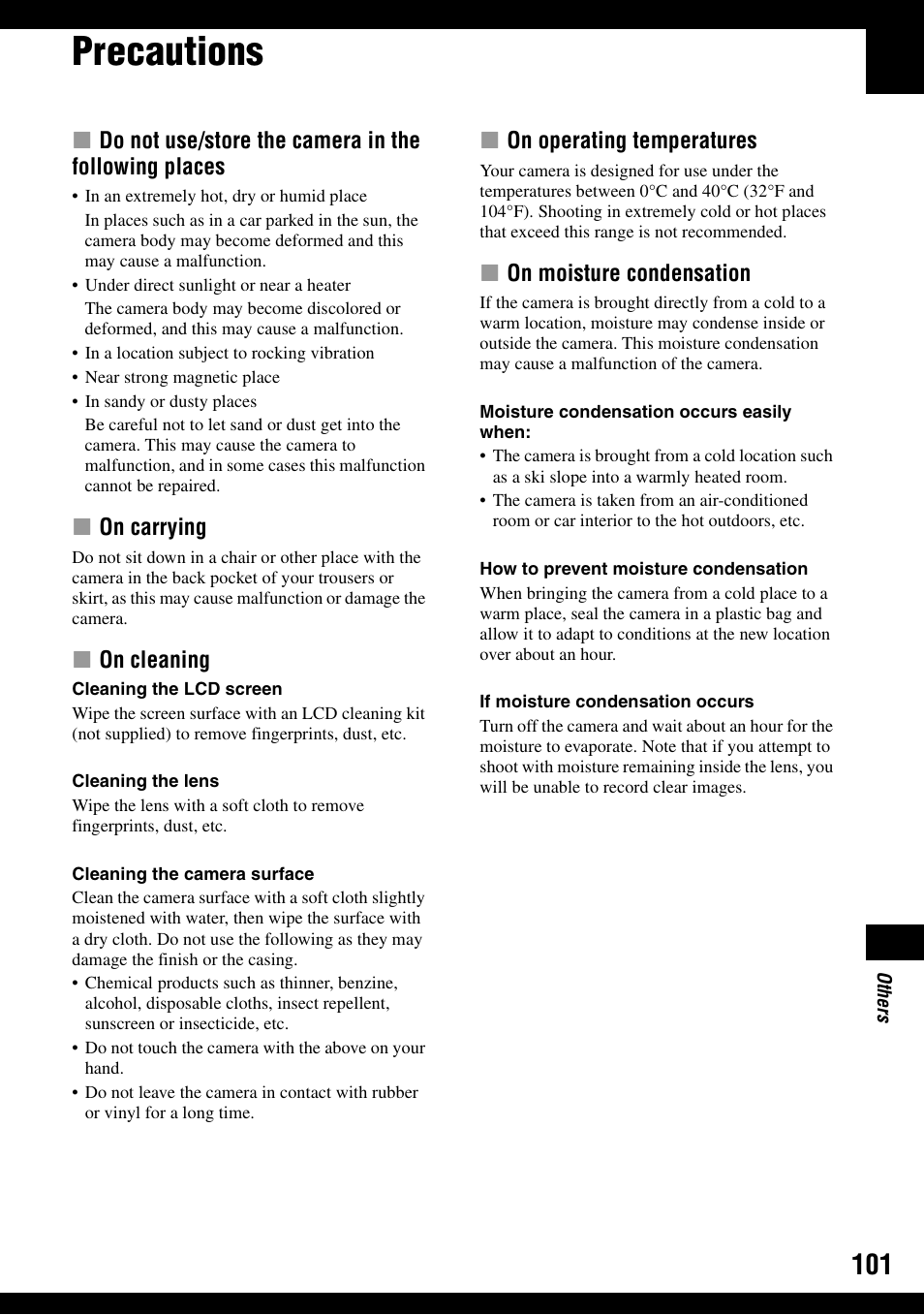 Precautions | Sony DSC-W100 User Manual | Page 101 / 107
