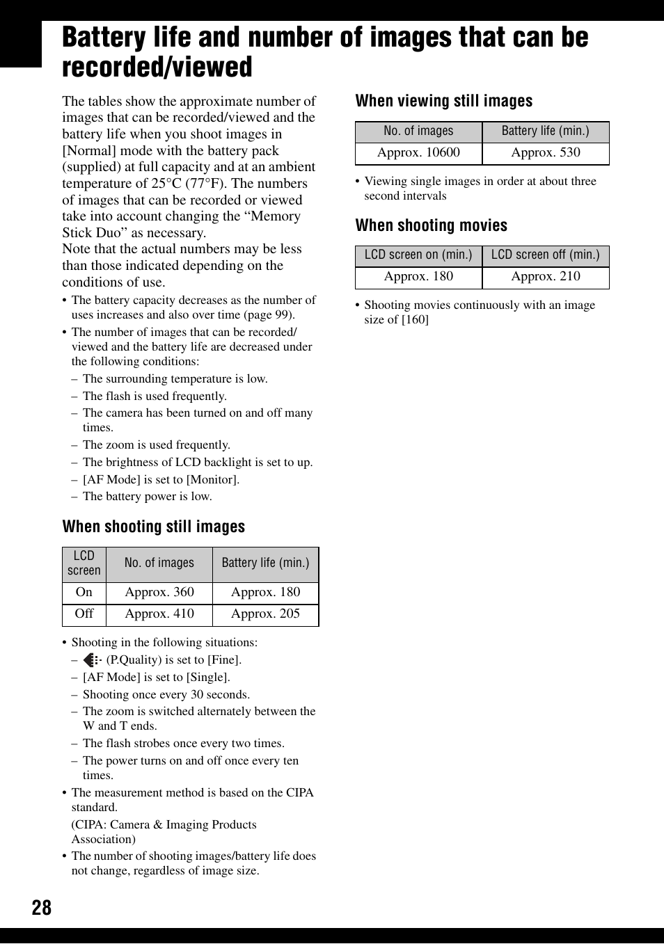 When shooting still images, When viewing still images, When shooting movies | Sony DSC-W100 User Manual | Page 28 / 107