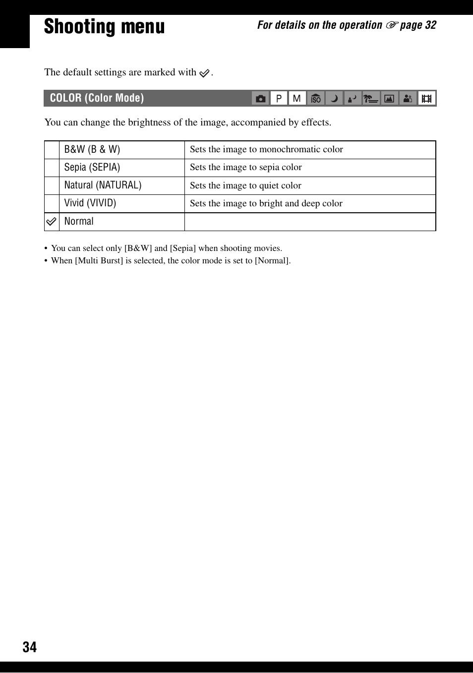 Shooting menu | Sony DSC-W100 User Manual | Page 34 / 107