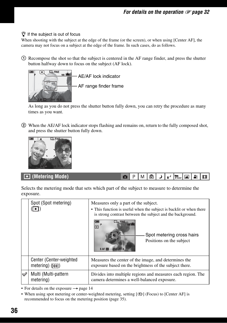 Metering mode) | Sony DSC-W100 User Manual | Page 36 / 107
