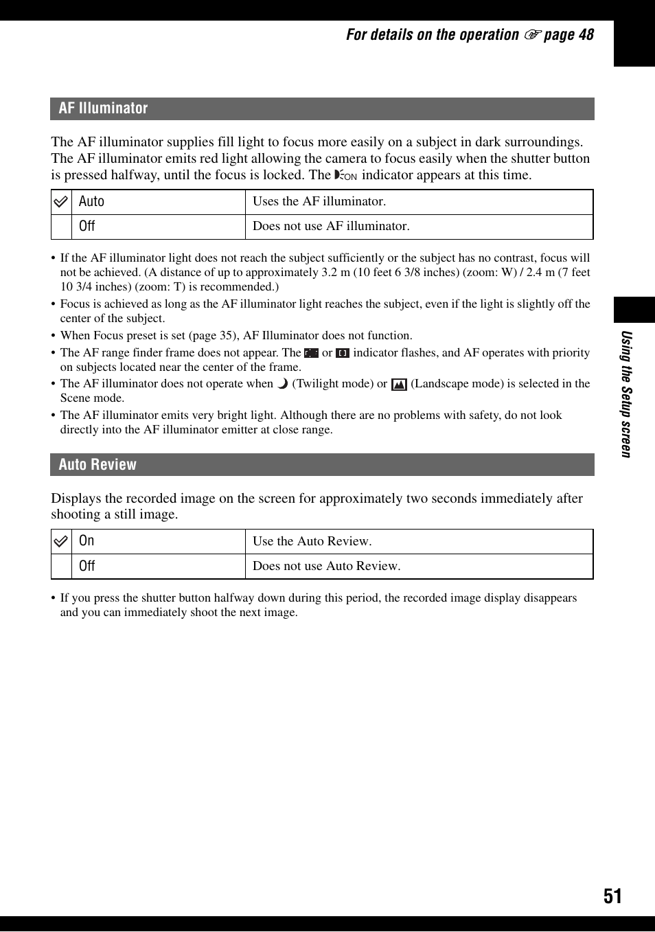 Af illuminator (51) | Sony DSC-W100 User Manual | Page 51 / 107
