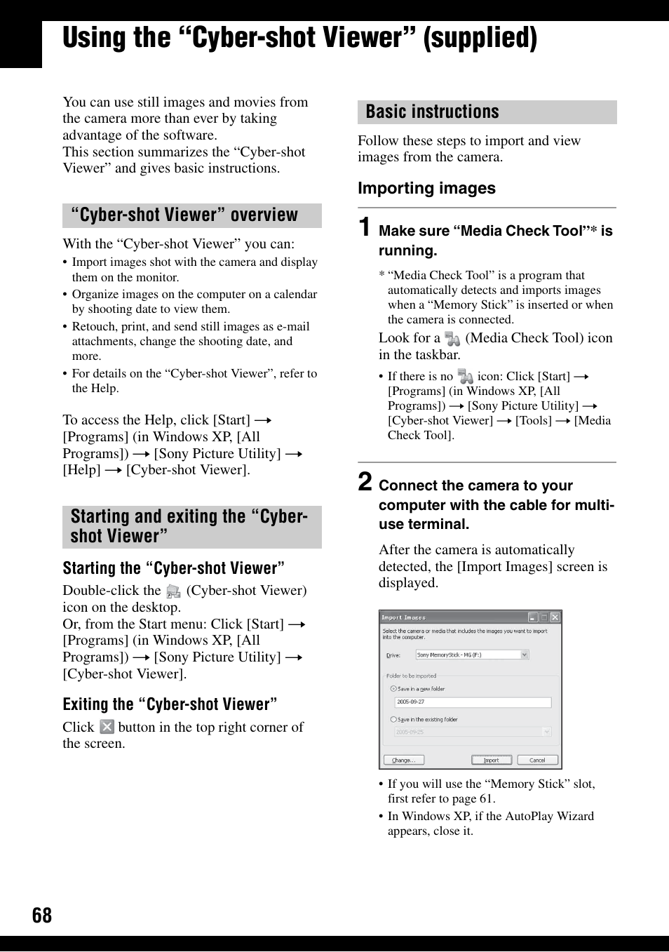 Using the “cyber-shot viewer” (supplied) | Sony DSC-W100 User Manual | Page 68 / 107