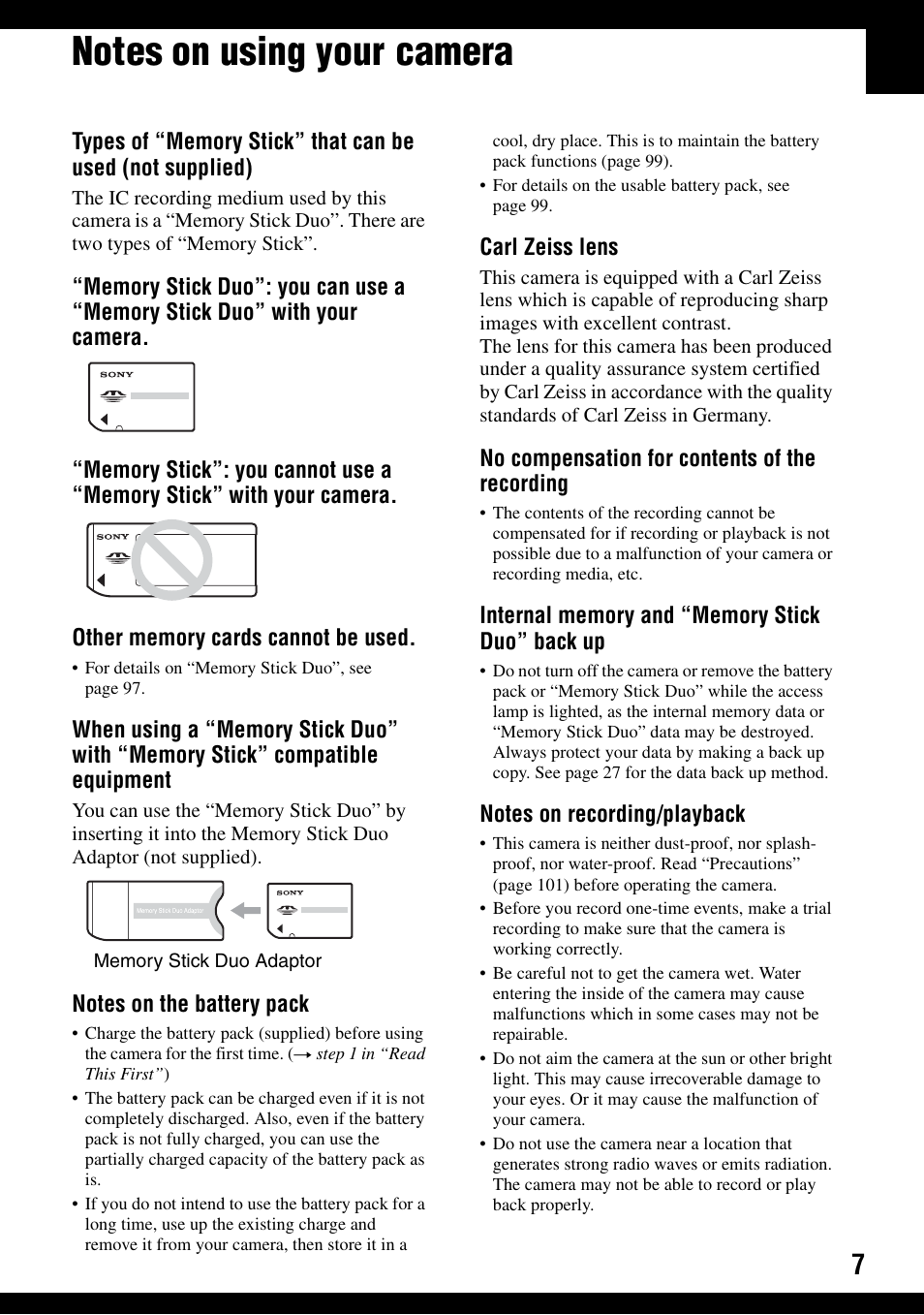 Sony DSC-W100 User Manual | Page 7 / 107