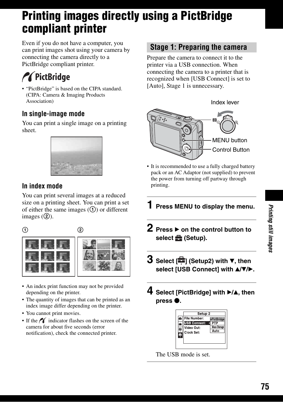 Stage 1: preparing the camera | Sony DSC-W100 User Manual | Page 75 / 107
