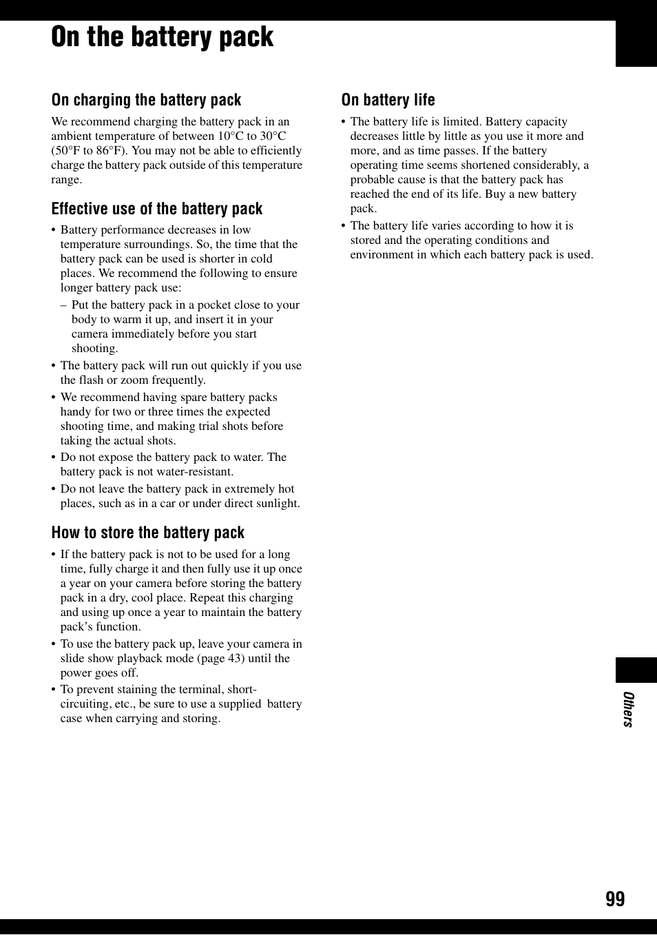 On the battery pack | Sony DSC-W100 User Manual | Page 99 / 107