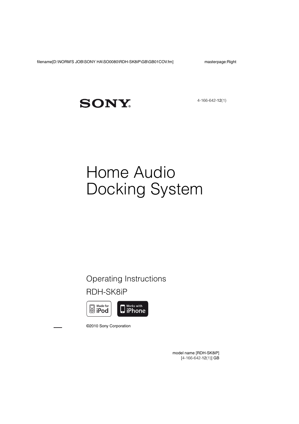 Sony RDH-SK8iP User Manual | 20 pages