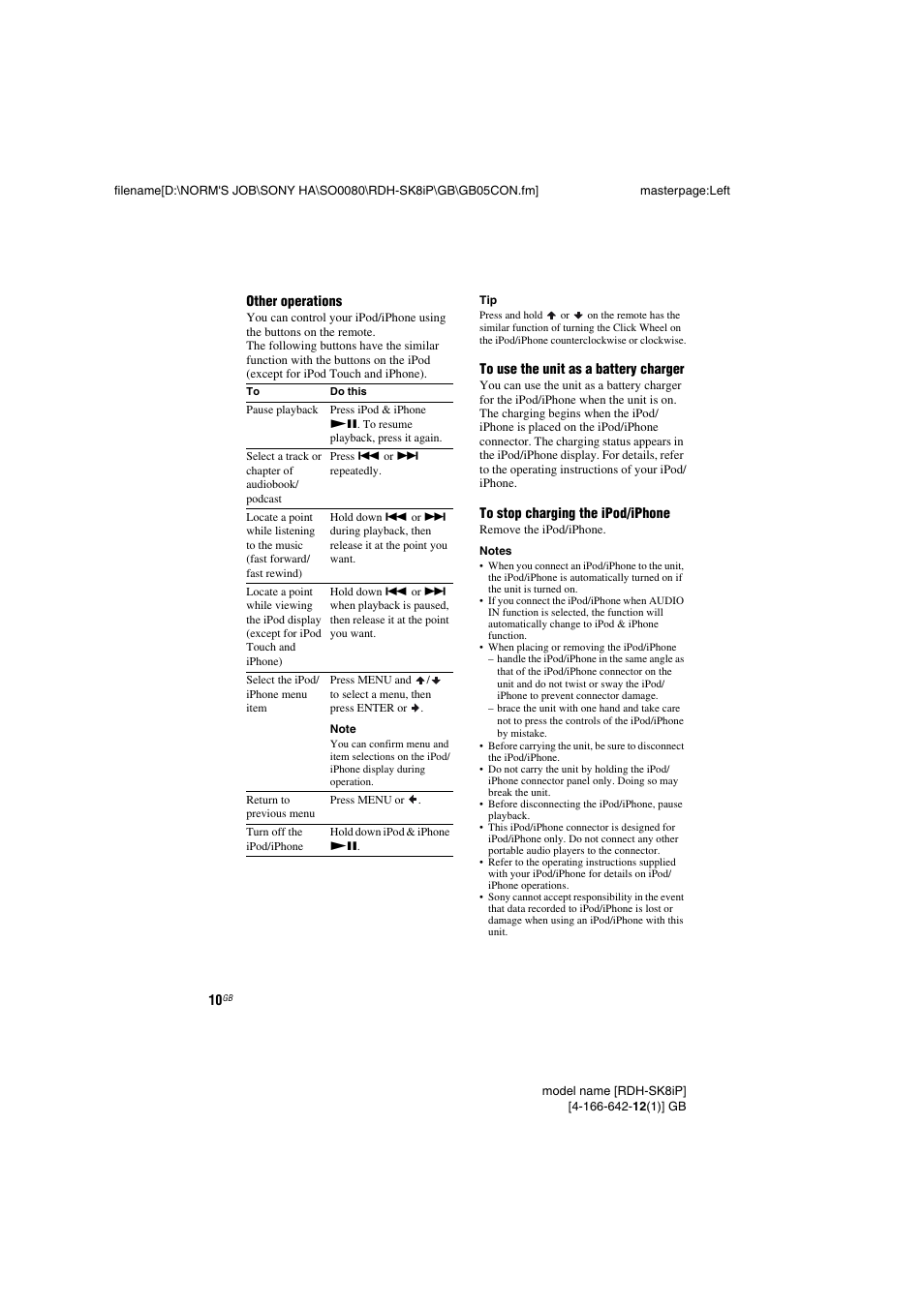 Sony RDH-SK8iP User Manual | Page 10 / 20