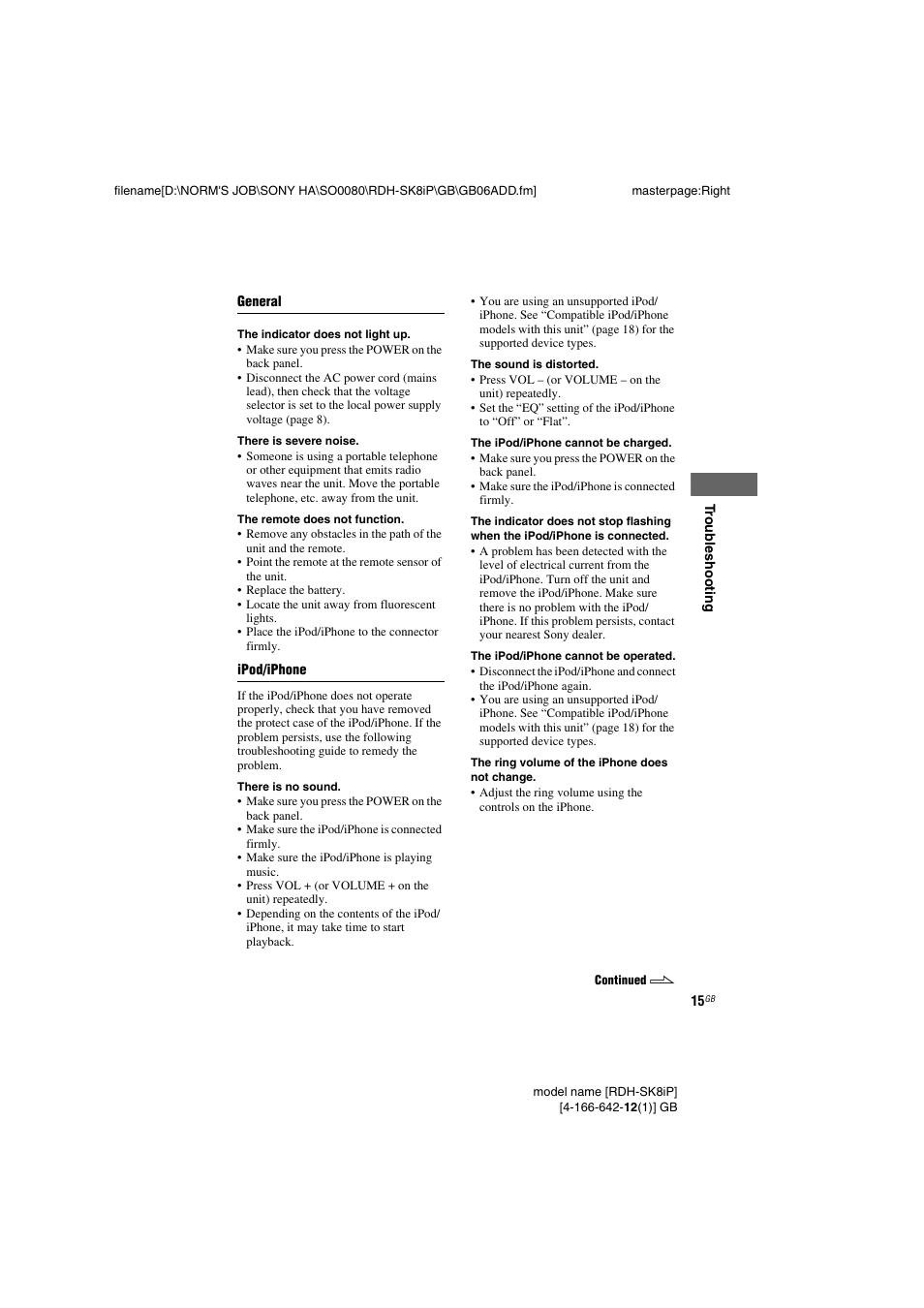 Sony RDH-SK8iP User Manual | Page 15 / 20